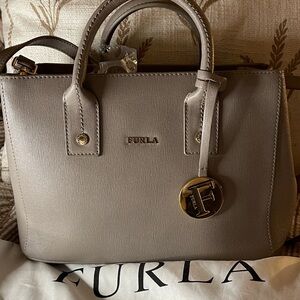 Furla Statement Piece in Taupe Saffiano Leather Satchel Furla Luxury